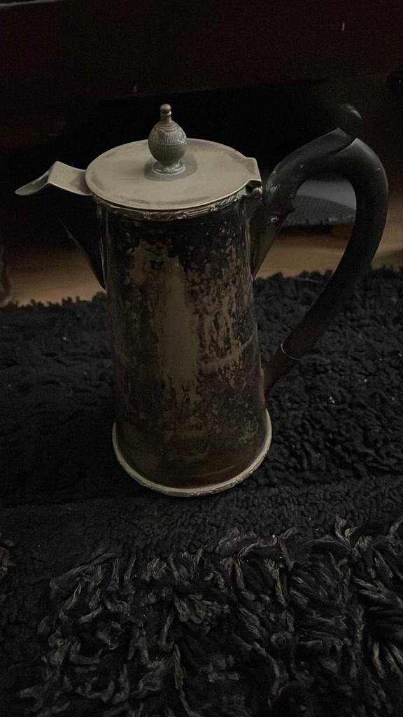 Antieke verzilverde koffiekan met handvat, Ophalen of Verzenden