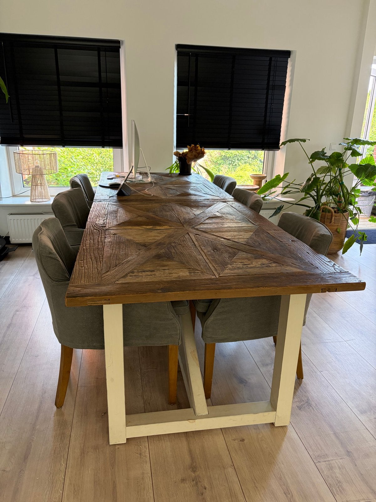 Riviera Maison eettafel met 6 stoelen Riviera Maison, Ophalen, Gebruikt, 100 tot 150 cm, 200 cm of meer