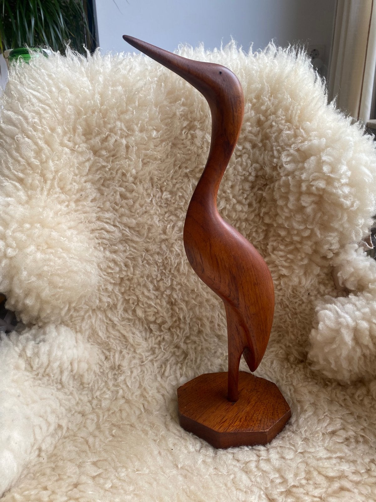 Vintage midcentury teakhouten reigerbeeldje jaren ‘60 of ‘70, Hout, Object, Handgemaakt, Ophalen of Verzenden