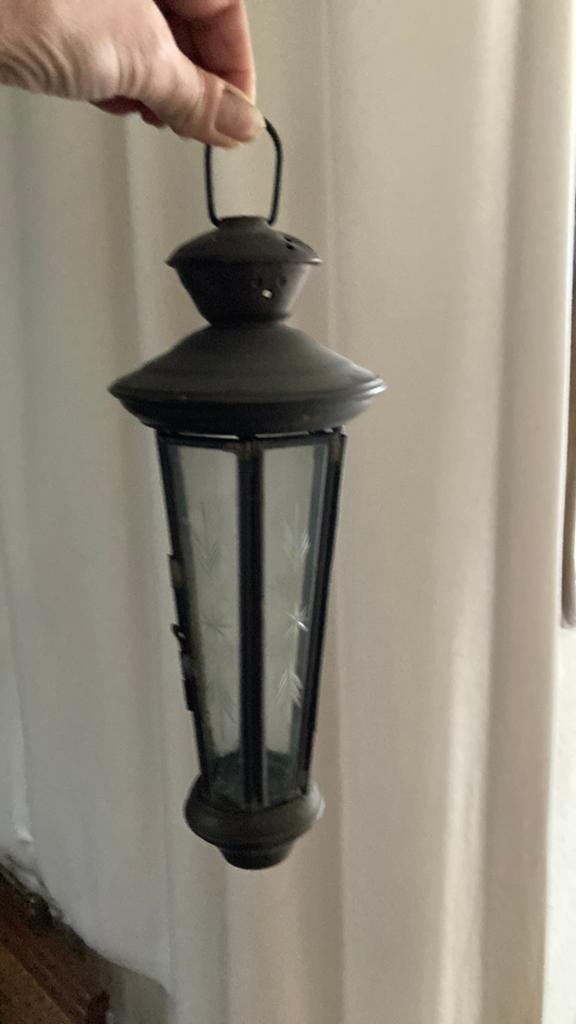Lantaarn lamp windlicht antiek waxine kaars glas koper, Antiek en Kunst, Ophalen of Verzenden