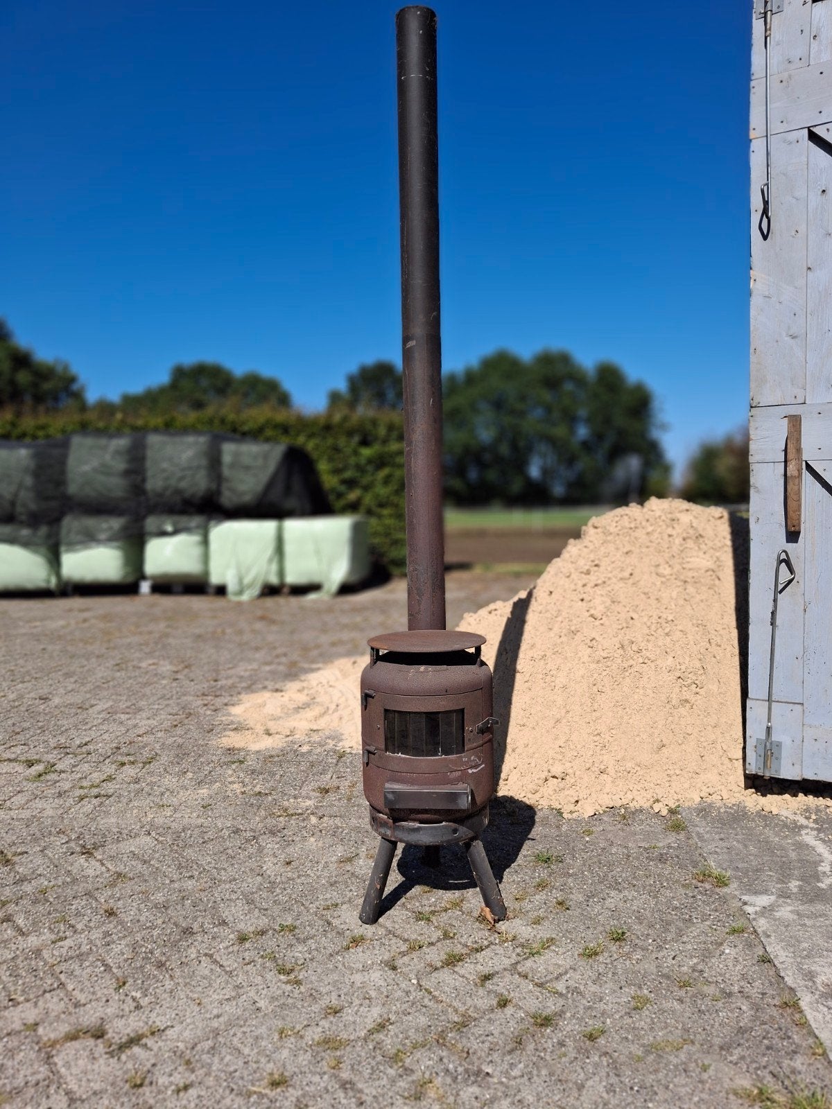 Robuuste buitenkachel met 2 meter pijp, Tuin en Terras, Ophalen, Gebruikt