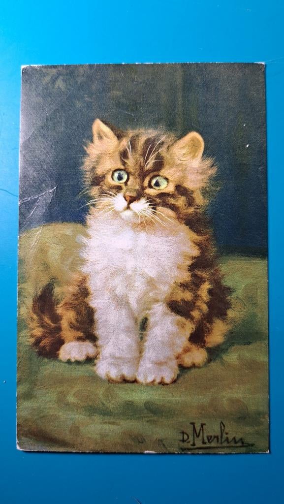 Kat Poes , illustrator D. MERLIN ., Ophalen of Verzenden, 1960 tot 1980, Gelopen, Hond of Kat