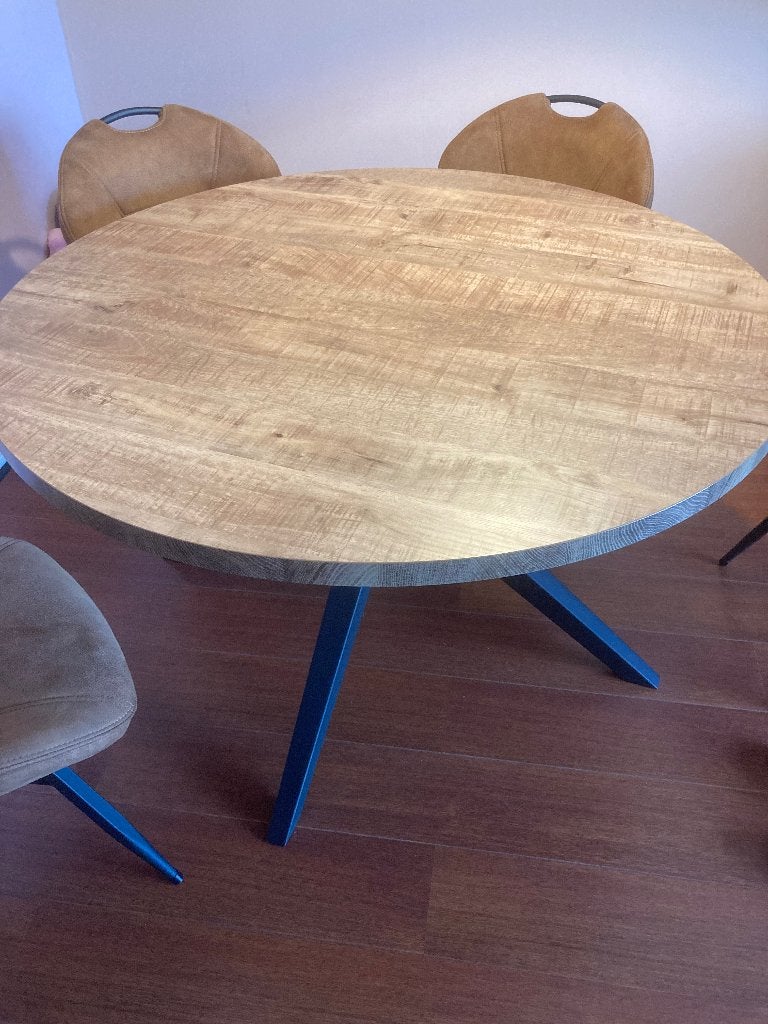 Lamulux Eetkamertafel met metalen kruispoot, Ophalen, Rond, Zo goed als nieuw, Modern