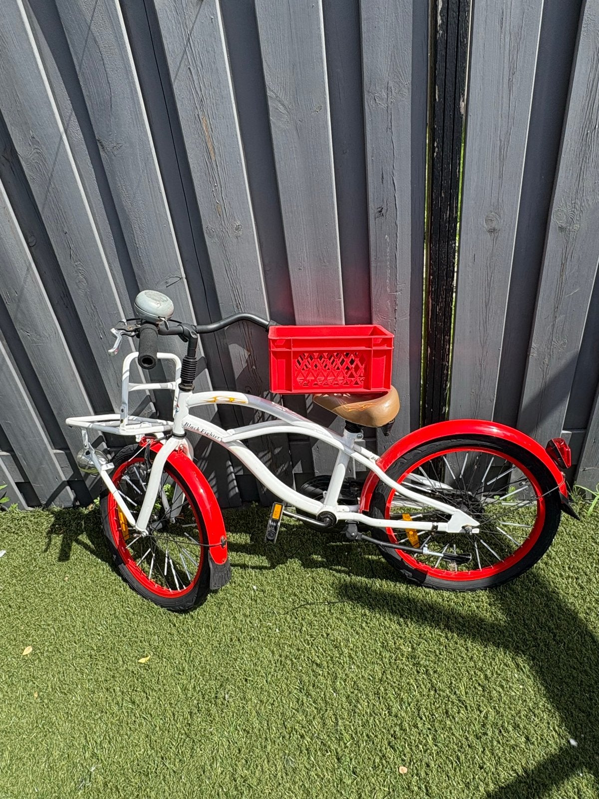 Popal Black Fighter kinderfiets met kratje - Wit/Rood, Gebruikt, Velgrem, Minder dan 49 cm, Ophalen
