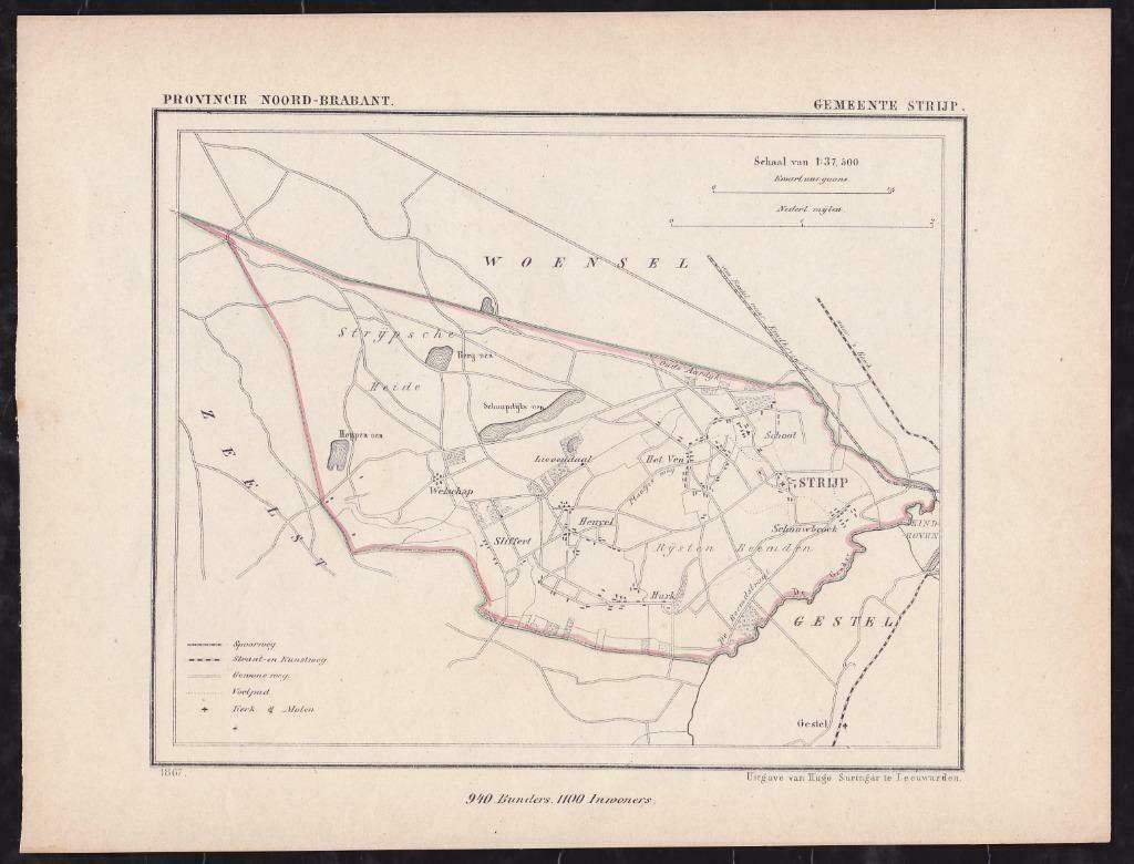 origineel Kuyperkaartje Strijp bij Eindhoven 1867, Boeken, Atlassen en Landkaarten, Gelezen, Ophalen of Verzenden, Landkaart, Jacob Kuyper