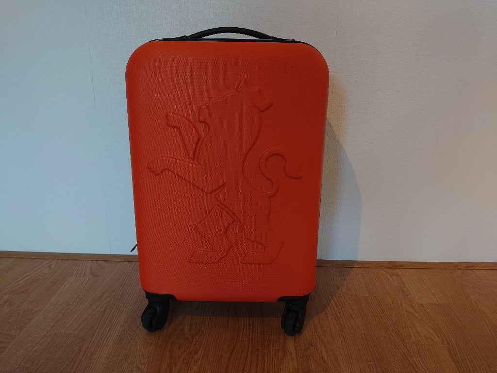 Oranje leeuw trolley rolkoffer vier wielen, Wieltjes, Hard kunststof, Minder dan 50 cm, Ophalen of Verzenden