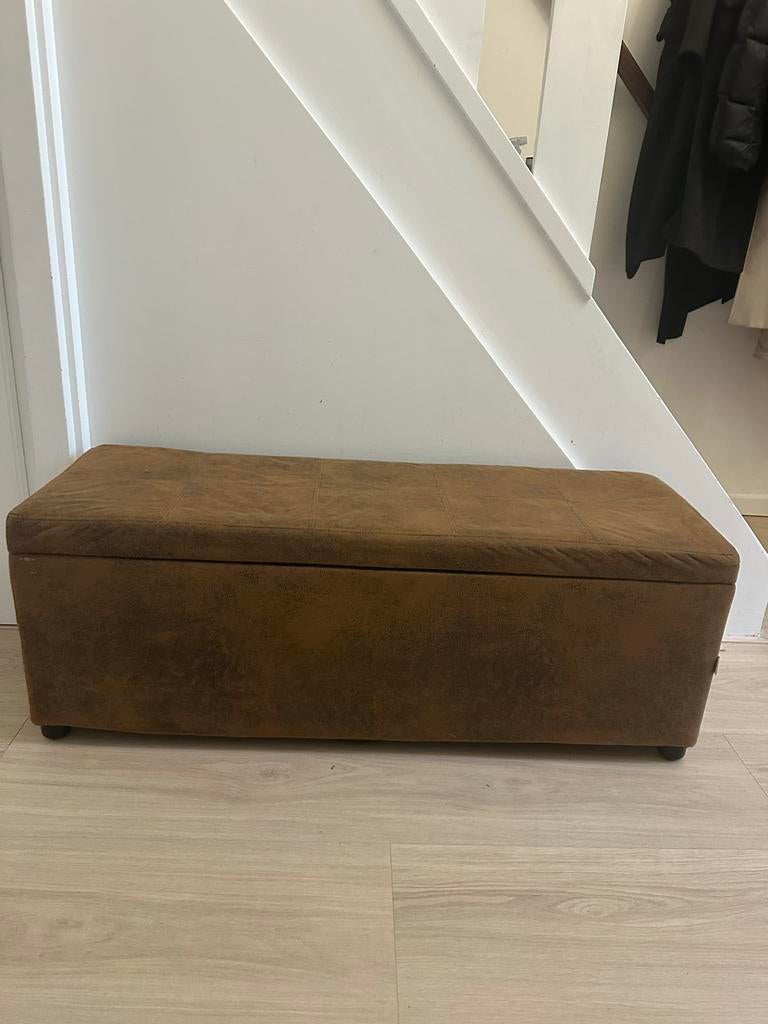 Bruin Opbergbankje van Kunstsuède - Comfortabel & Praktisch, Ophalen, Overige materialen, 100 tot 150 cm, Nieuw