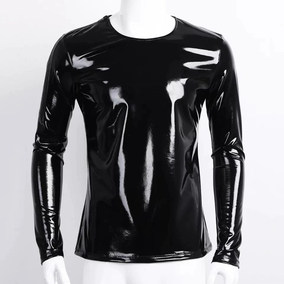 Zwart leren heren shirt (lak wetlook trui mannen sexy), Verzenden, Nieuw, Overige maten, Overige thema's