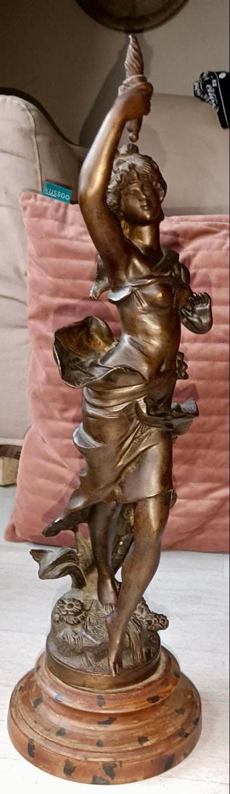 Echt Brons 50cm - Aug Moreau - Vrouw met Fakkel 1890, Ophalen, Brons