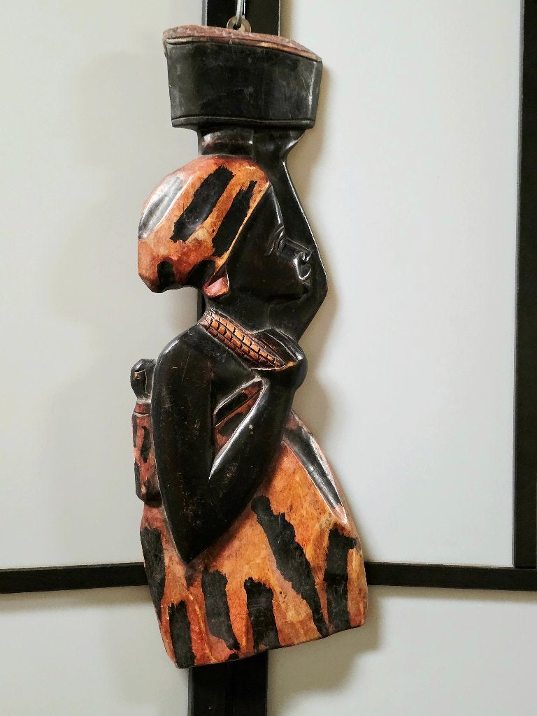7936: Vintage African Wood Carving Wall Art Plaque Decor, Overige typen, Overige onderwerpen, Ophalen of Verzenden, 20 - 50 cm