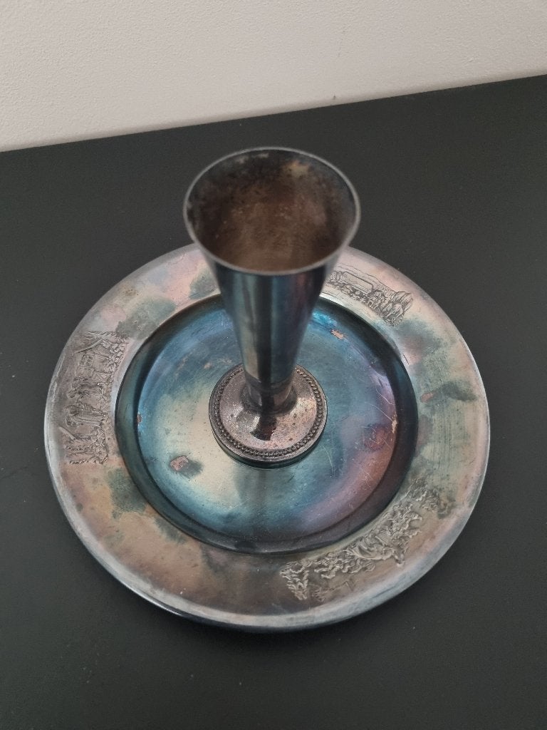 Gero verzilverde kandelaar/vaasje op schaal, Antiek en Kunst, Antiek | Schalen, Ophalen of Verzenden