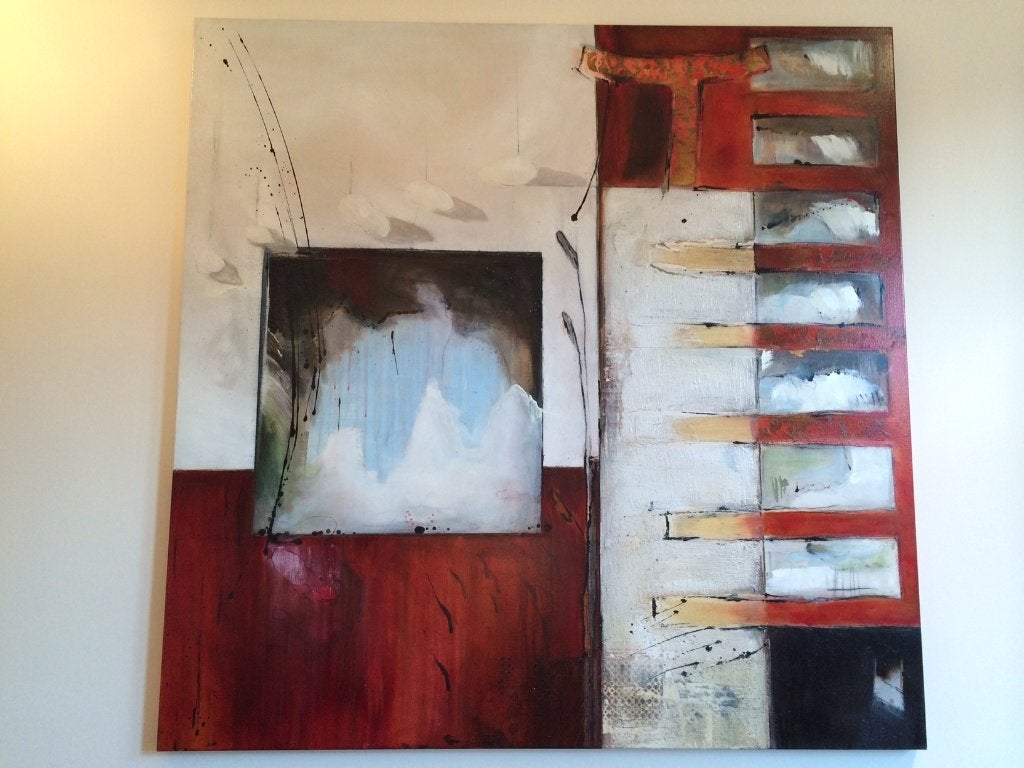 Groot schilderij "Landscape" van Toos van Poppel, Antiek en Kunst, Ophalen