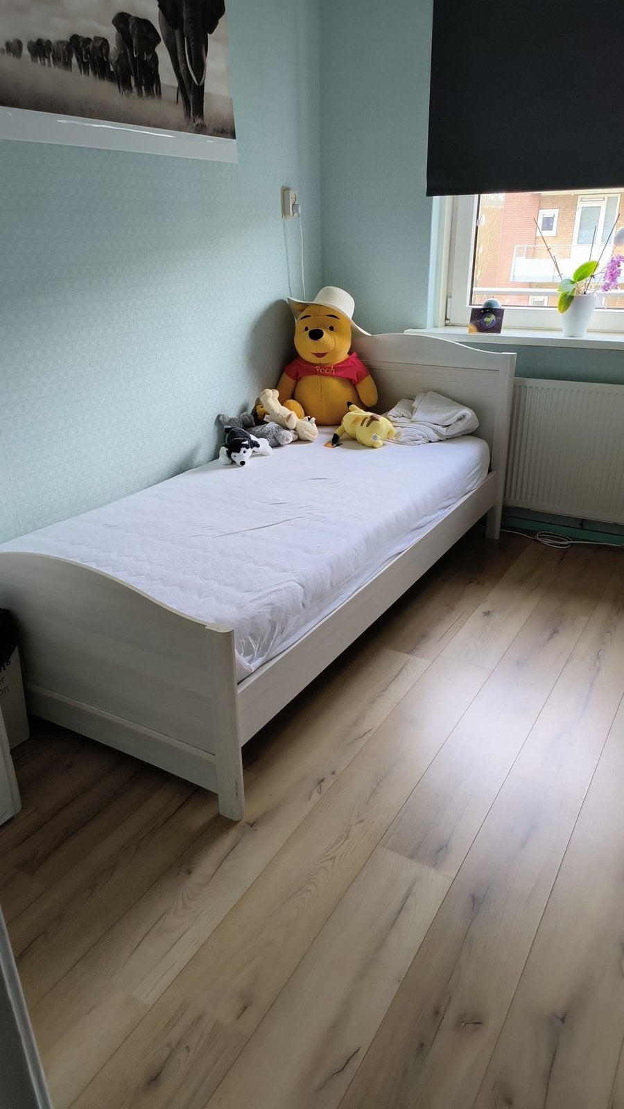 Wit eenpersoonsbed met lattenbodem, Ophalen, Gebruikt, 90 cm, Eenpersoons
