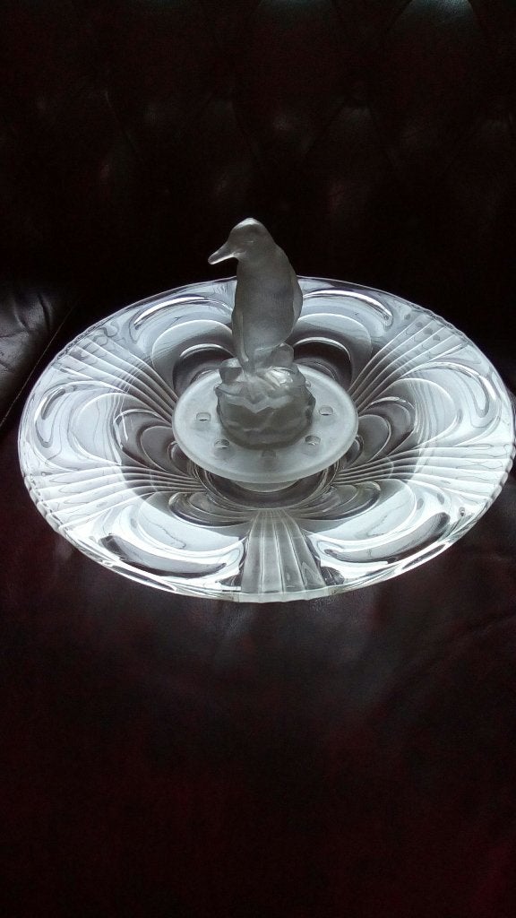Libochovice tafelstuk pinguin met schaal.Art deco glas.pingu, Ophalen