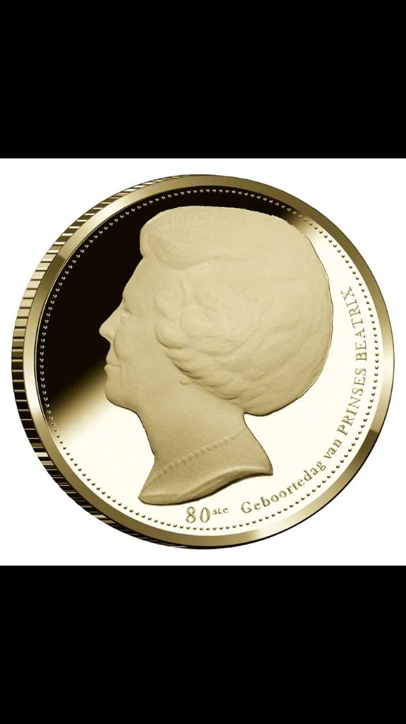 Gouden Penning Prinses Beatrix 80 jaar - EUR 350,-, Postzegels en Munten, Penningen en Medailles, Goud, Nederland, Ophalen