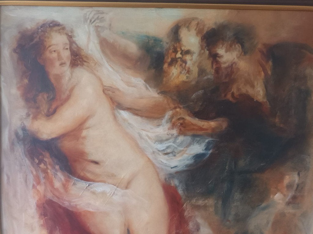 Olieverfstudie Barok / Klassiek Naakt, Antiek en Kunst, Paneel, Portret of Personen, Ophalen of Verzenden, Bijzondere lijst