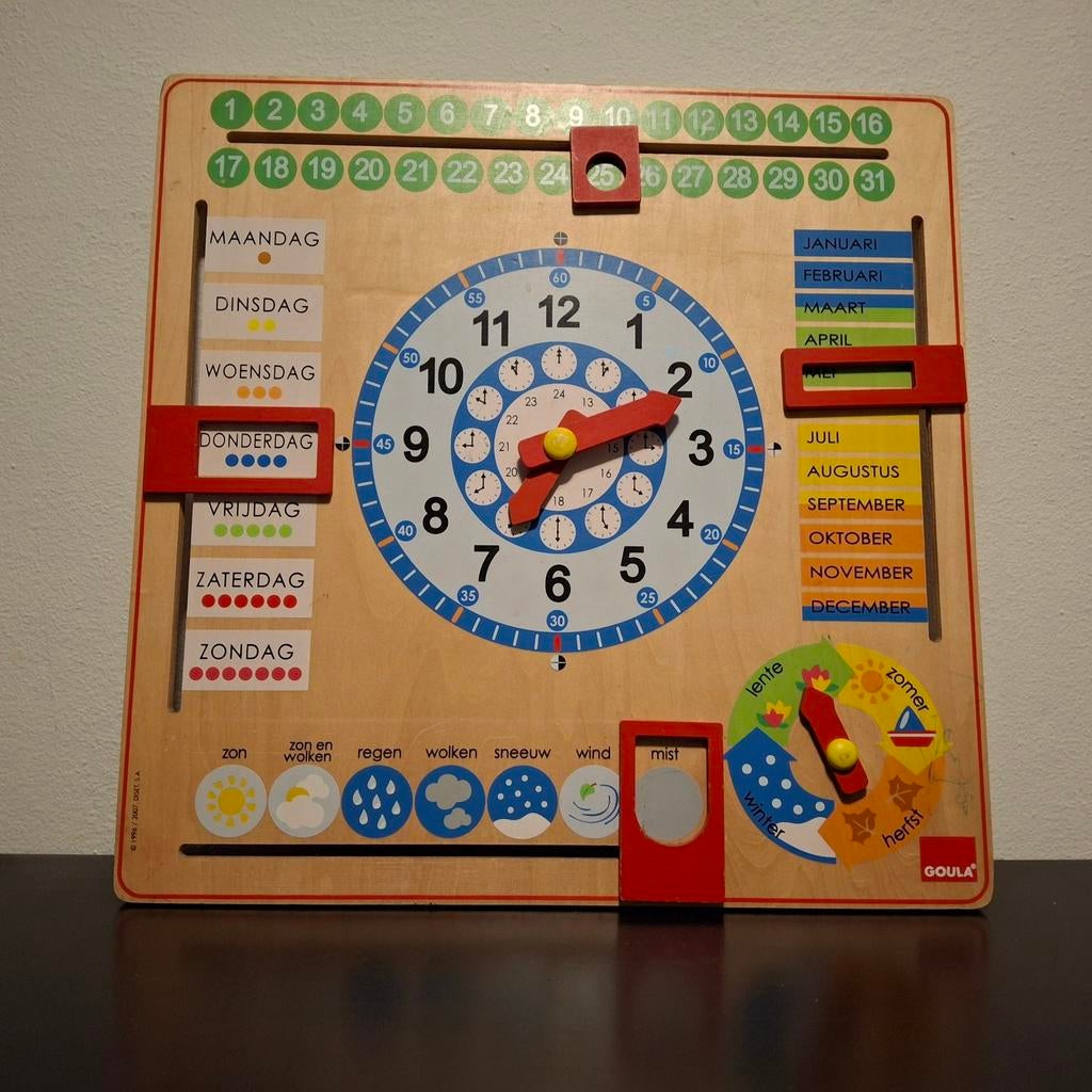 Montessori Houten Kalender en Klok Leerbord, Ophalen of Verzenden, Gebruikt, Taal en Lezen