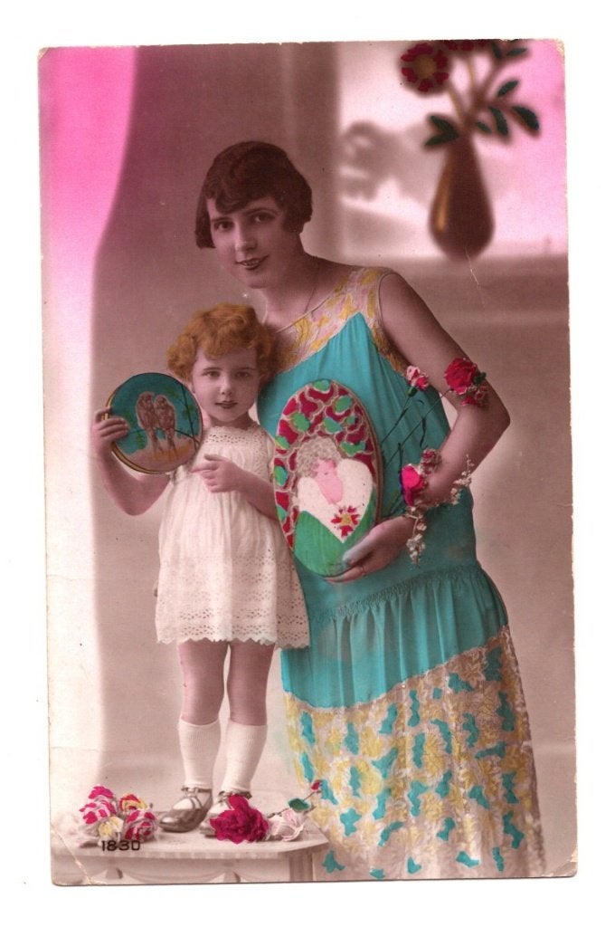 Antieke Fotokaart Moeder en Dochter Borduren 1932, Ophalen of Verzenden, 1920 tot 1940, Gelopen
