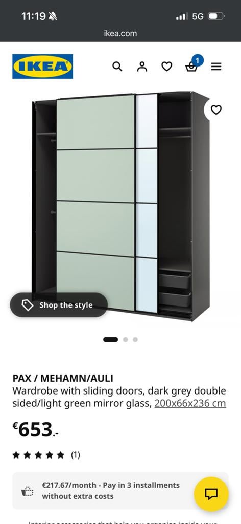 Grote IKEA kledingkast met spiegel, Ophalen, Zo goed als nieuw, 50 tot 75 cm, 200 cm of meer