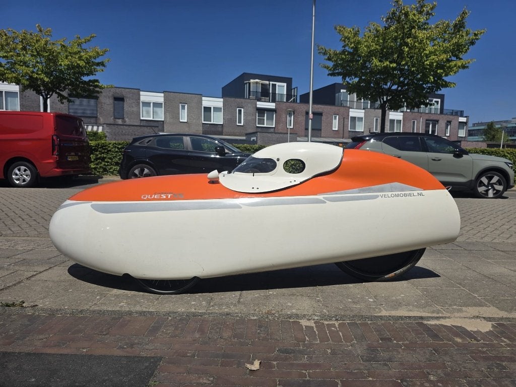 Velomobiel Quest S - Oranje/Wit, Gebruikt, Bovenstuur, Cabine, Trommelrem