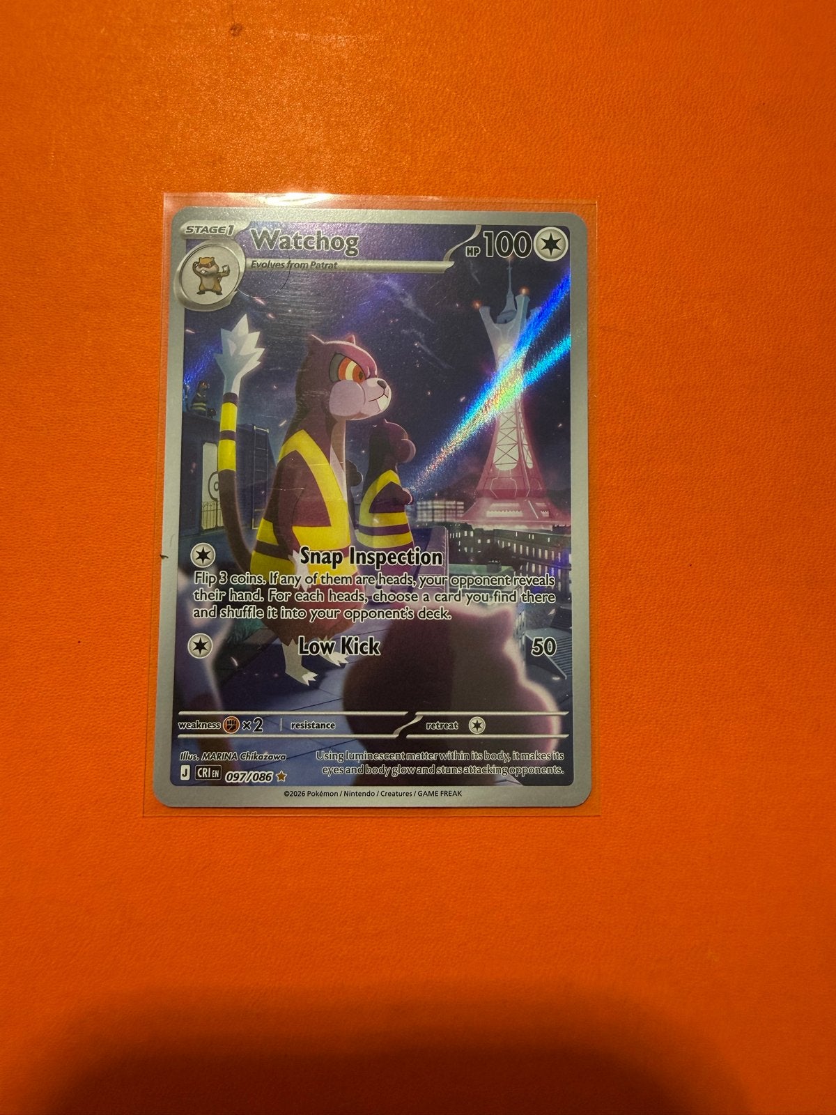 Pokémon Watchog 097/086 Holo Kaart, Ophalen of Verzenden, Zo goed als nieuw, Losse kaart, Foil