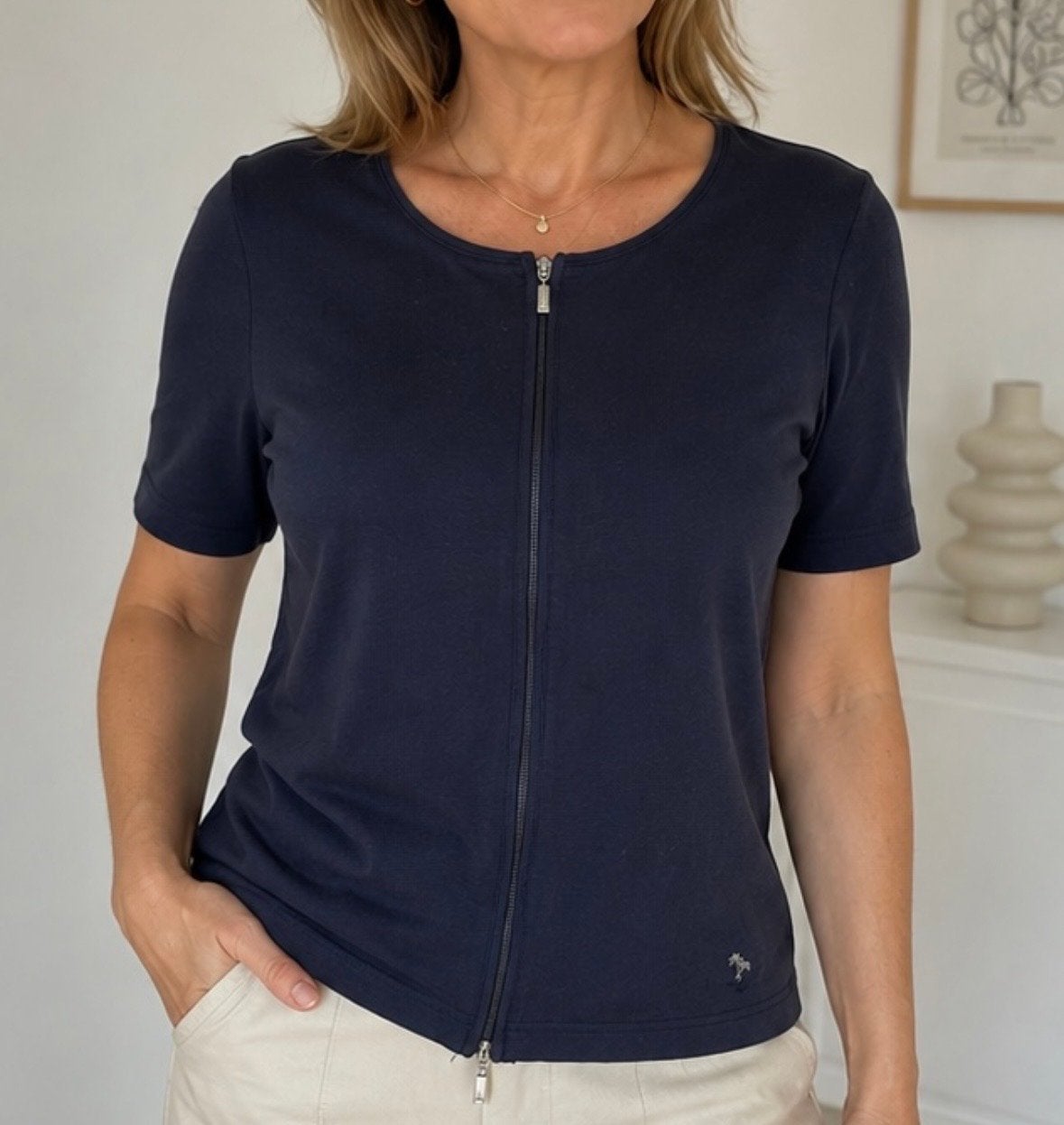 Gerry Weber T-shirt met rits - Maat 44, Blauw, Maat 42/44 (L), Ophalen of Verzenden, Korte mouw