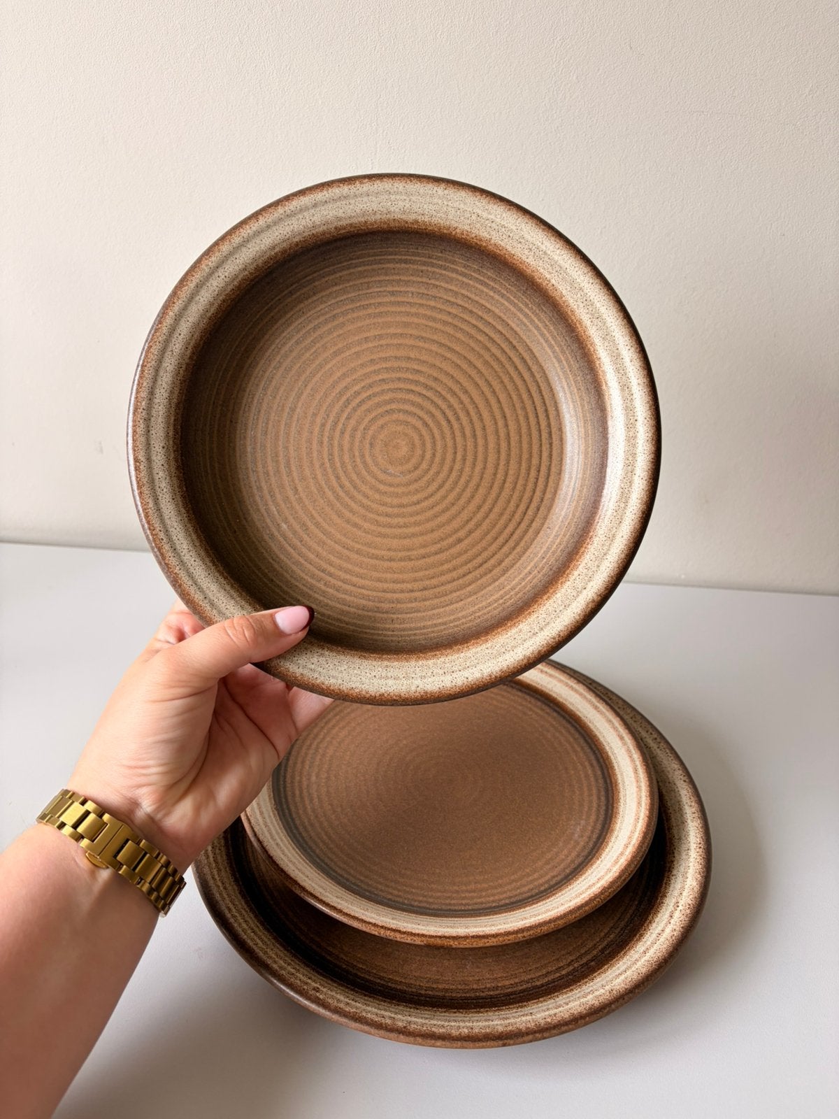 Vintage Gerzit servies 12-delig / bruin keramiek, Overige merken, Keramiek, Vintage, Ophalen of Verzenden