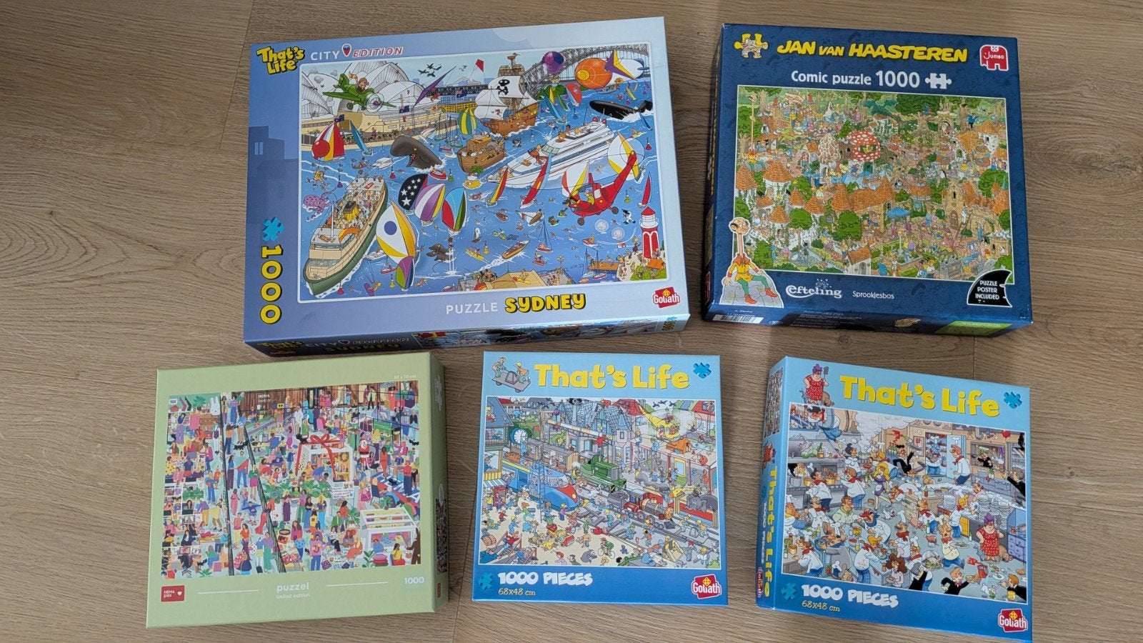 Diverse 1000-stukjes puzzels: Jan van Haasteren, That's Life, Ophalen, 500 t/m 1500 stukjes, Gebruikt, Legpuzzel