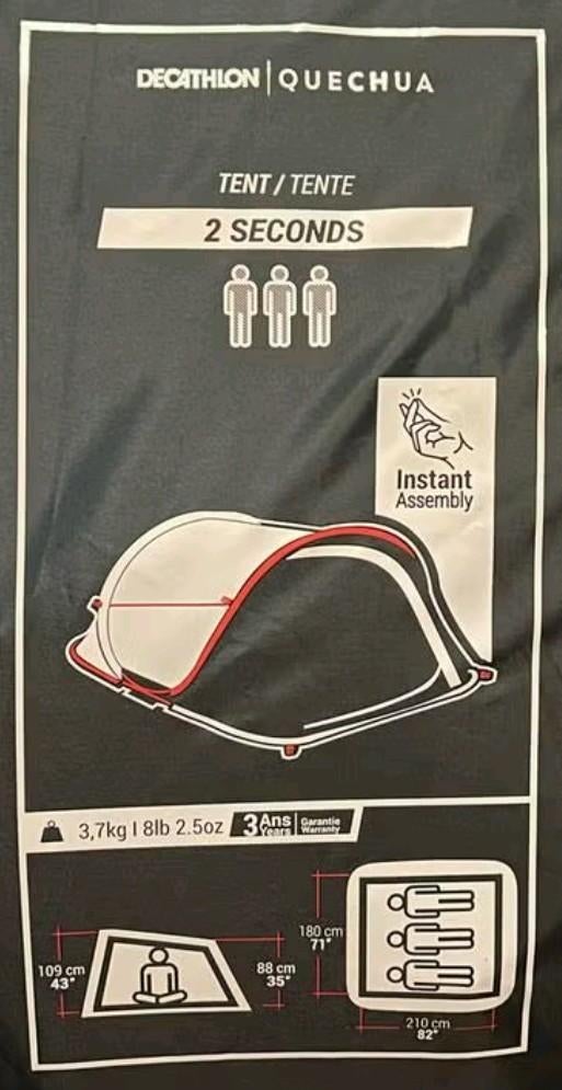 Quechua Pop Up 2 Seconds Tent 3 Persoons, Caravans en Kamperen, Tenten, tot en met 3, Gebruikt, Ophalen of Verzenden