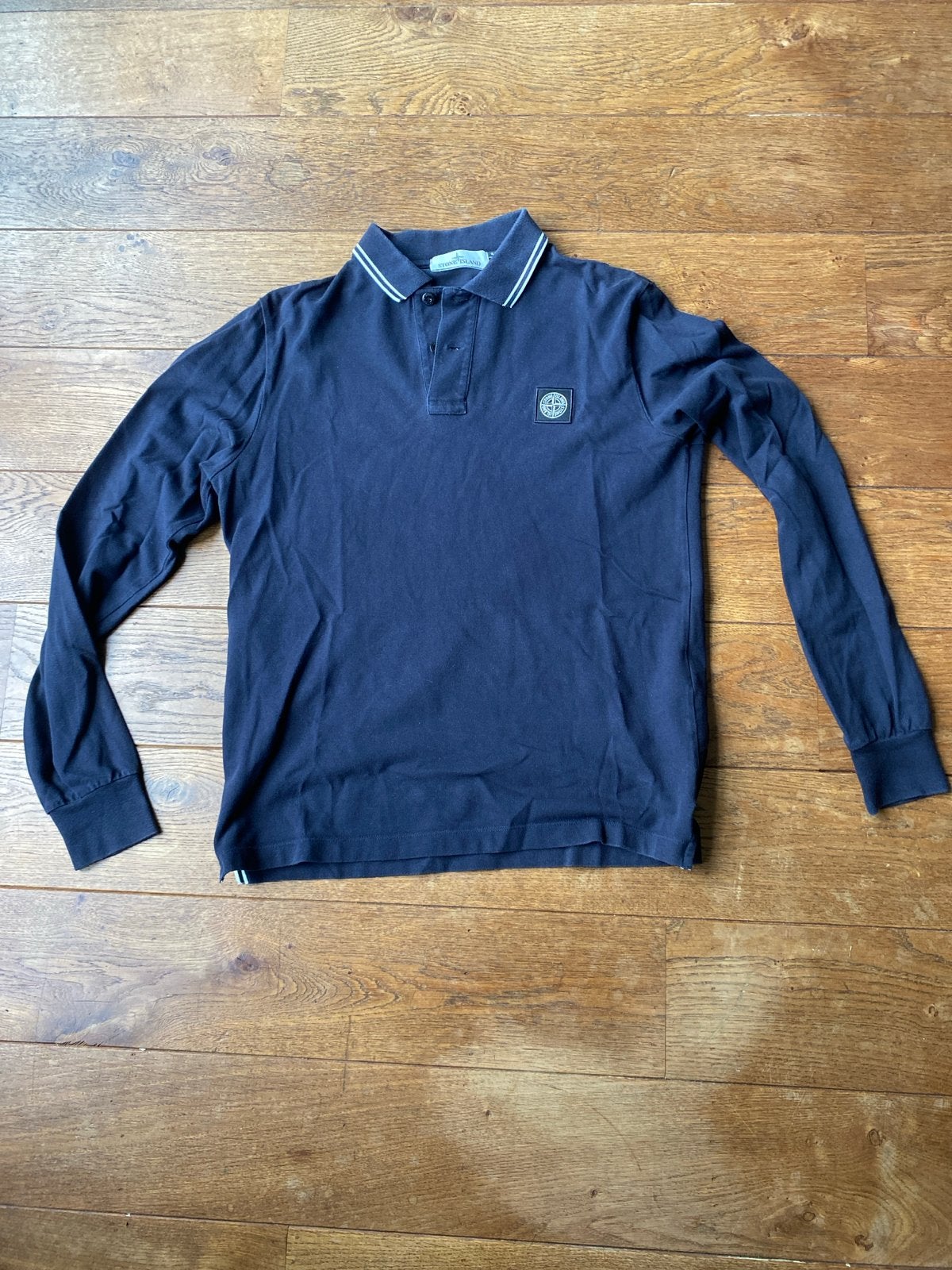 Stone Island polo met lange mouwen - Donkerblauw, slim fit, Kleding | Heren, Ophalen of Verzenden, Zo goed als nieuw, Maat 48/50 (M)