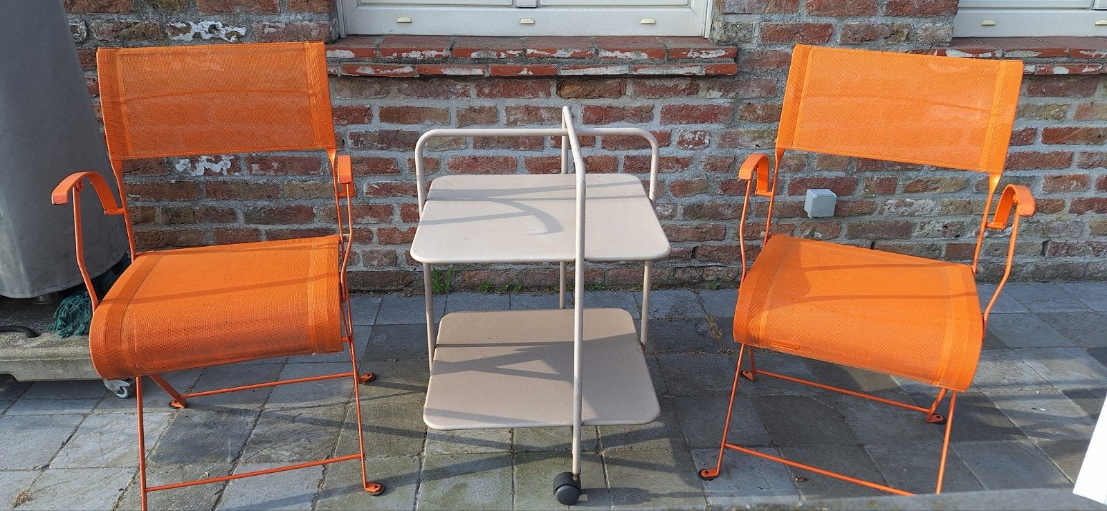 Fermob Dune 2 tuinstoelen met armleuningen, Ophalen, Gebruikt, Metaal, Inklapbaar