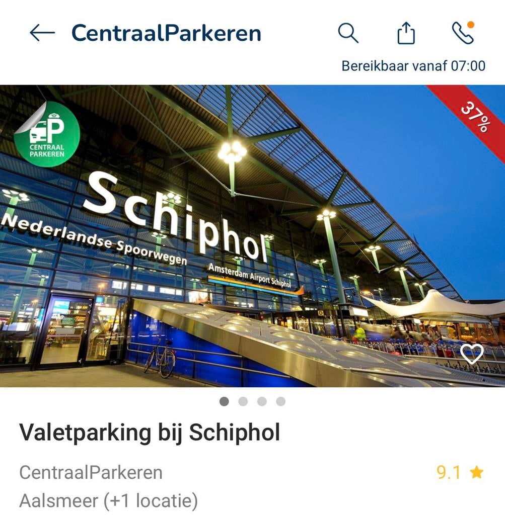 Valletparkingschiphol bon twv 62,-, Eén persoon, Cadeaubon