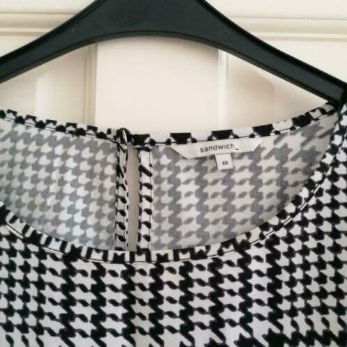 Sandwich zwart wit druk printje longsleeve top mt 40 34919, Maat 38/40 (M), ., Zwart, Sandwich