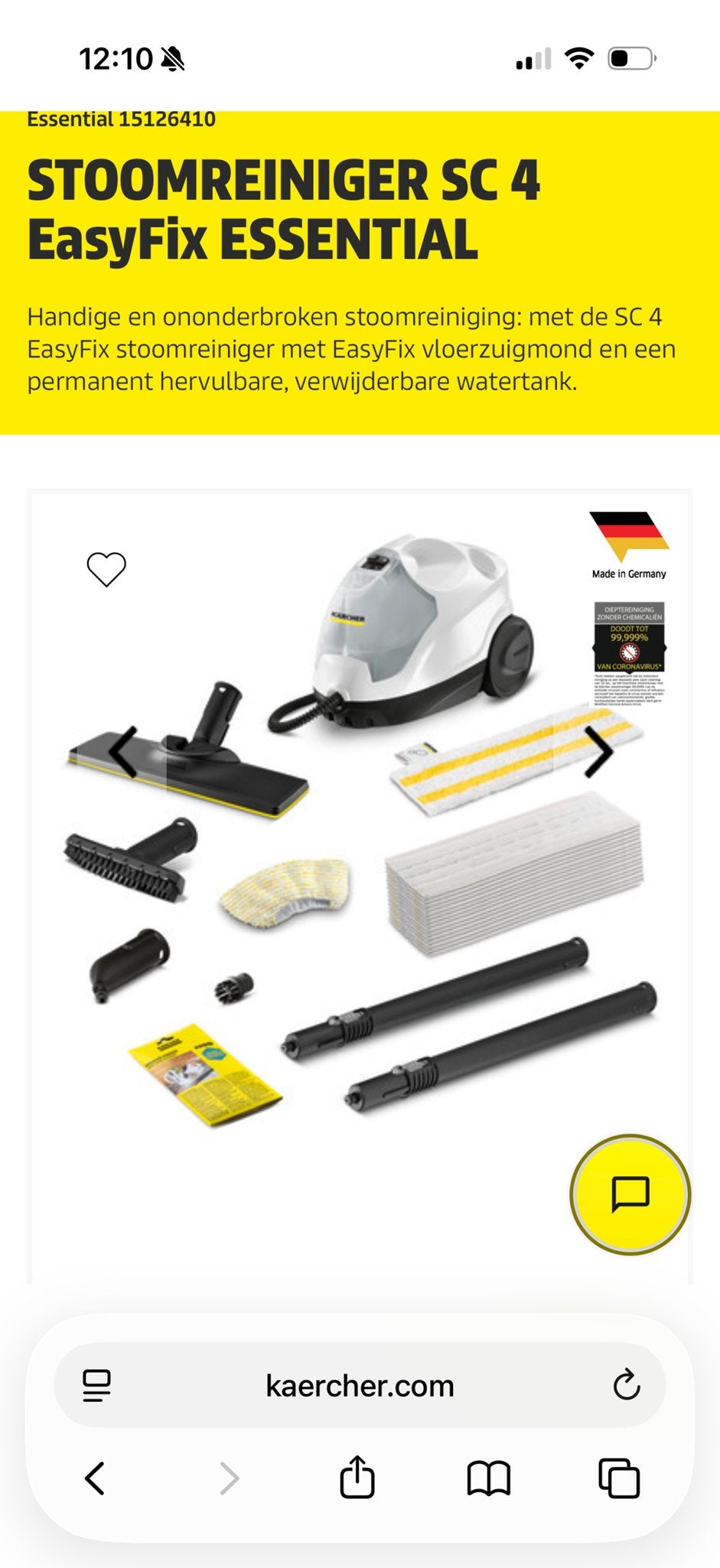 Kärcher SC 4 EasyFix Essential Stoomreiniger, Witgoed en Apparatuur, Stoomapparaten, Zo goed als nieuw, Stoomreiniger, Ophalen