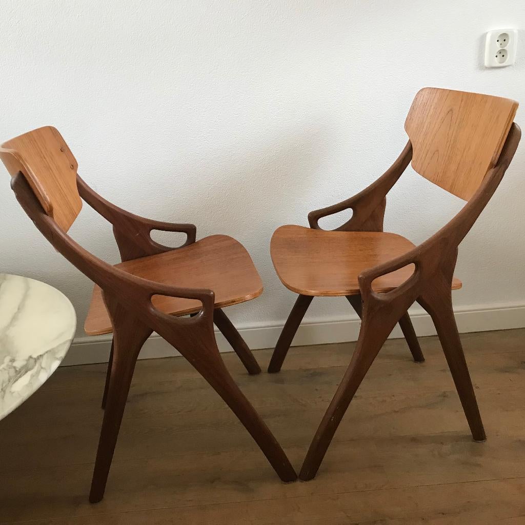 2 vintage Arne Hovmand Olsen Mogens Kold stoel teak, Gebruikt, Bruin, Ophalen of Verzenden, Nvt