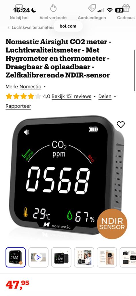 Nomestic Airsight CO2 meter, !, Nomestic Airsight, Ophalen of Verzenden, Zo goed als nieuw