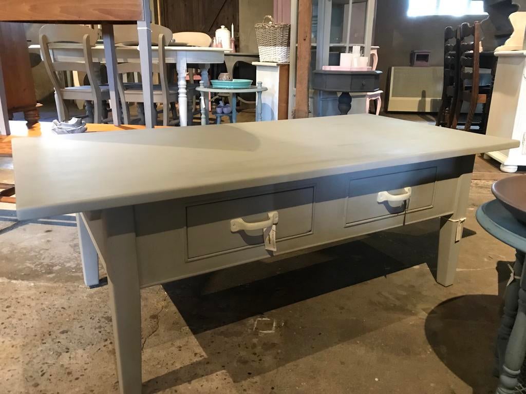 Grijze salontafel met twee lades, Ophalen, Gebruikt, 100 tot 150 cm, 50 tot 100 cm