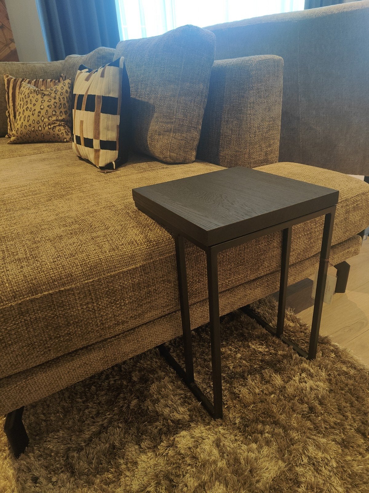 Bijzettafel / laptoptafel eiken zwart staal 55cm hoog, 45 tot 60 cm, Gebruikt, Vierkant, Ophalen of Verzenden