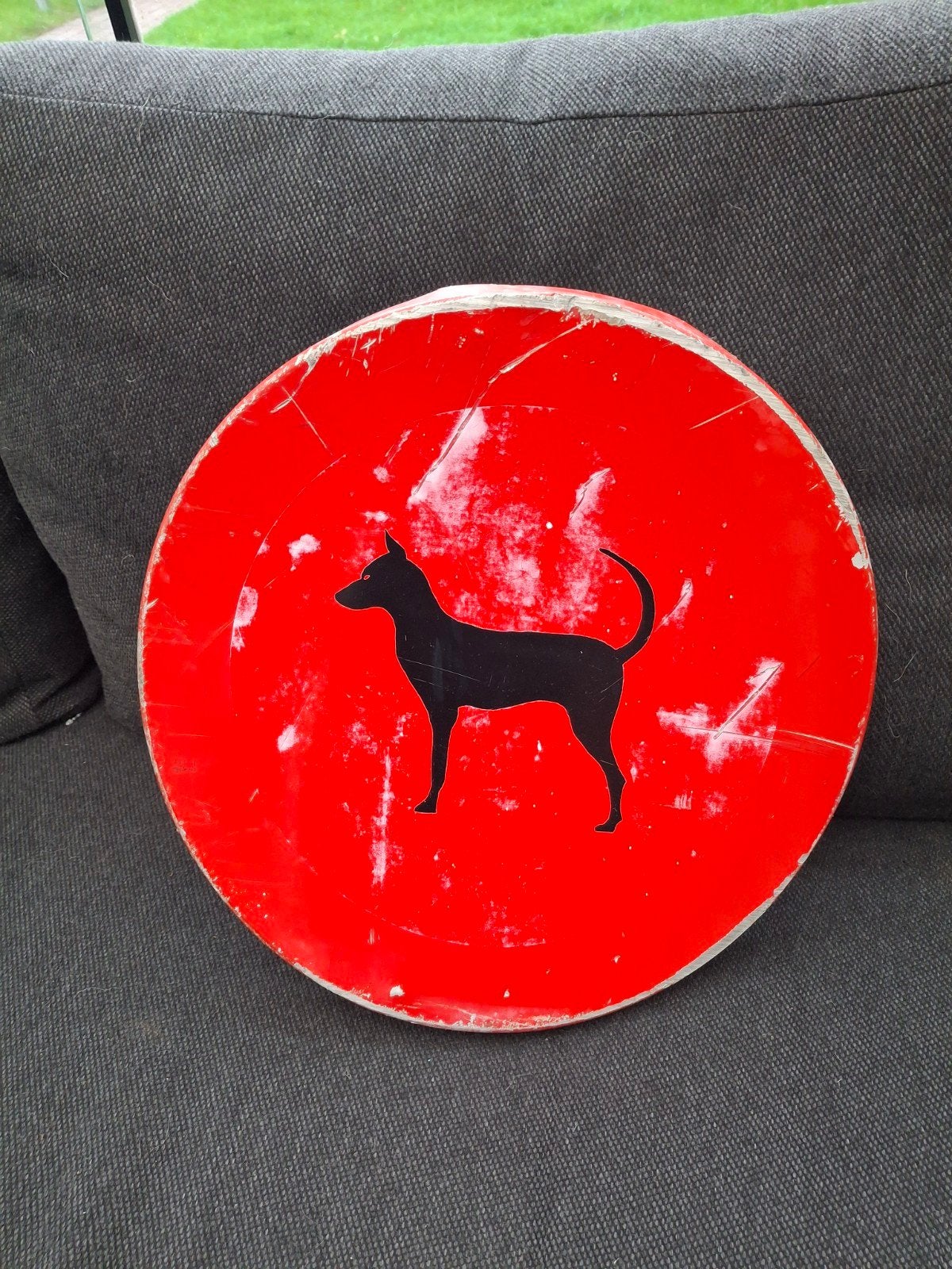 Vintage aluminium bord met hond uit de jaren '70, Antiek en Kunst, Ophalen