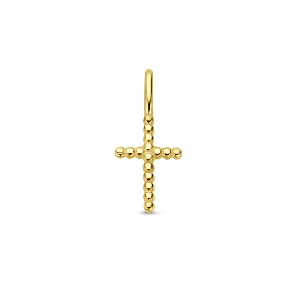 Gouden mini Kruis hangertje bolletjes - 14 karaat goud, Sieraden, Tassen en Uiterlijk, Kettinghangers, Nieuw, Ophalen of Verzenden
