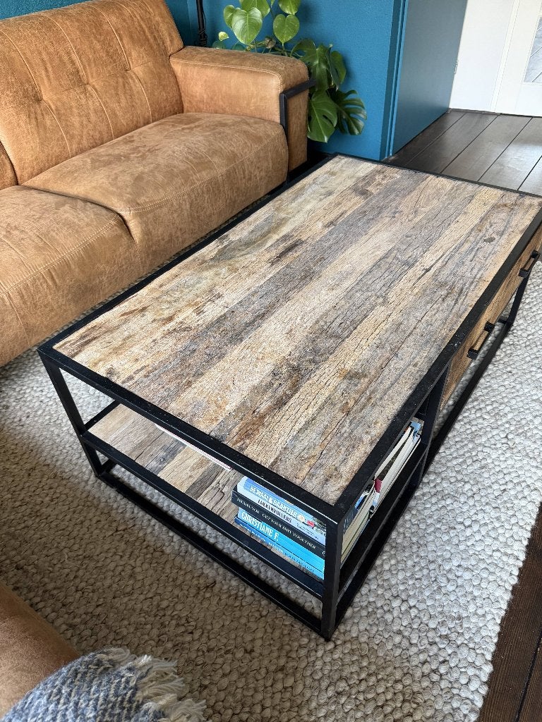 Salontafel Otik – 120x70 cm – Industrieel – Met 2 lades, Ophalen, Gebruikt, 50 tot 100 cm, Industrieel, modern, landelijk