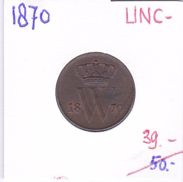 Mooie 1 cent 1870 Willem 3 UNC- van 50 voor 39 euro, Ophalen of Verzenden, Koning Willem III, 1 cent, Losse munt
