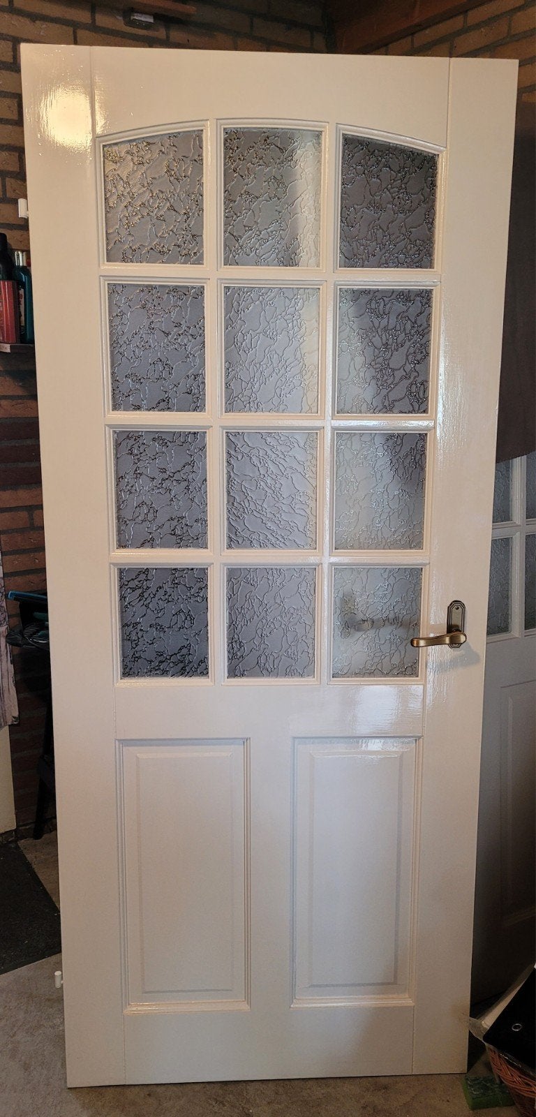 2 X Binnendeur / opdekdekdeur met glaspanelen en klink, Doe-het-zelf en Verbouw, Ophalen, Gebruikt, 80 tot 100 cm, Binnendeur