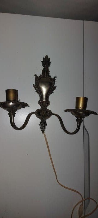 Antieke tinnenwandlampen - set van 3, Ophalen of Verzenden