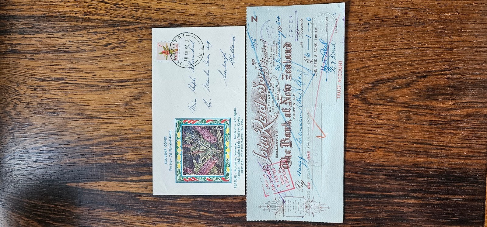 Souvenir cover Nieuw-Zeeland + bankkwitantie, Verzamelen, Verzenden, 1980 tot heden, Spanje