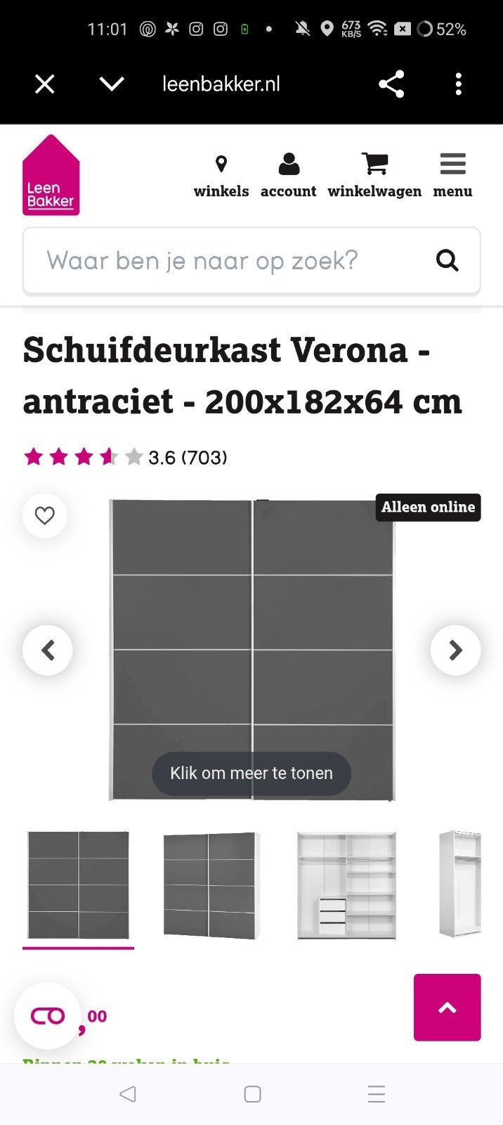 Stevige schuifdeurkast - Antraciet 200x162 cm, Ophalen, Gebruikt, 200 cm of meer, 150 tot 200 cm