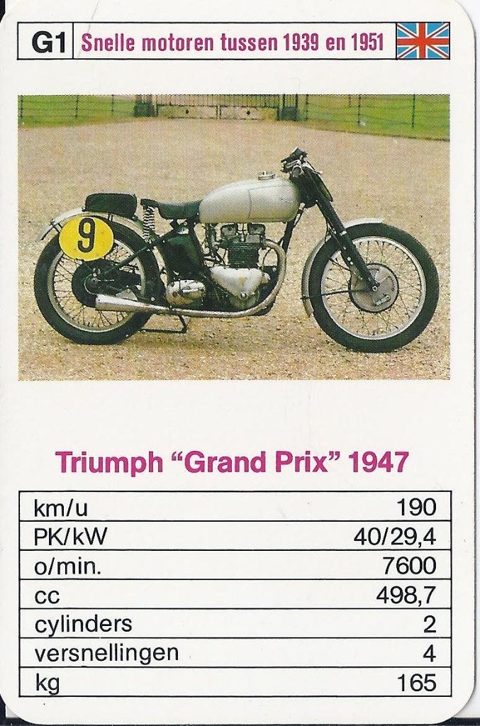 M25 motorkaartje triumph grand prix 1947 ( g1), Verzamelen, Ophalen of Verzenden, Zo goed als nieuw, Motoren