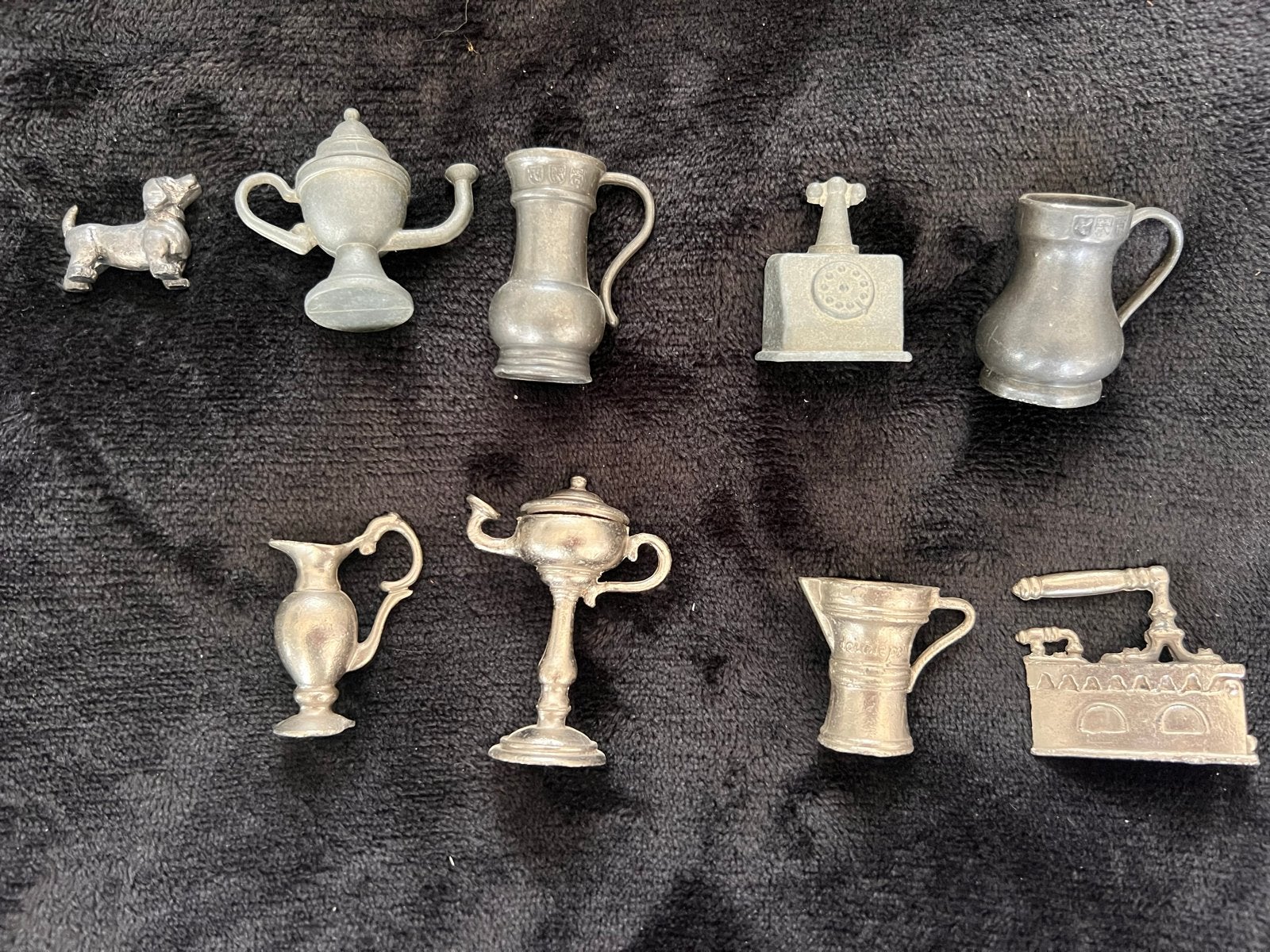 vintage verzameling van 9 div. miniatuur metalen voorwerpen, Ophalen of Verzenden
