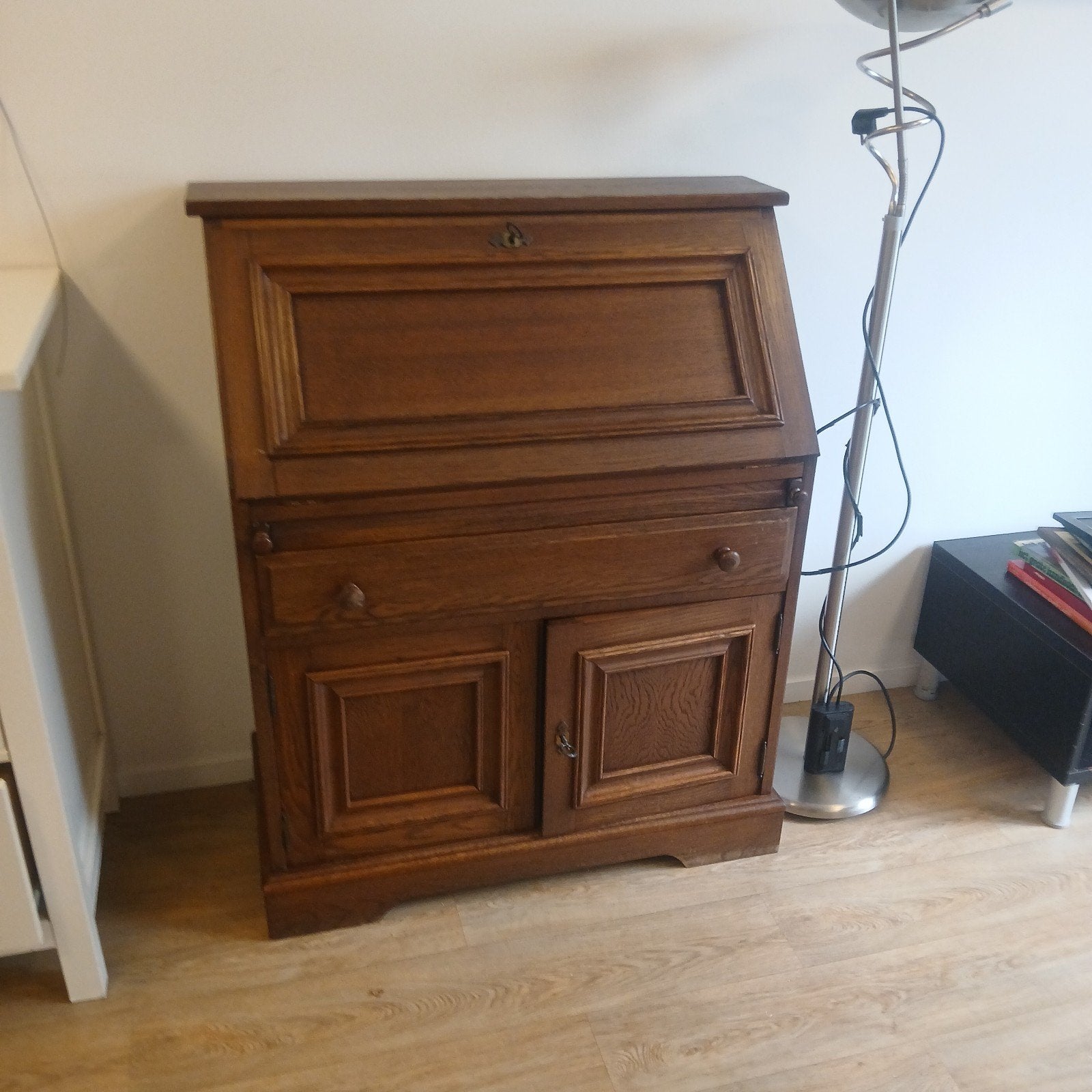Antiek Eiken Dressoir / Secretaire, Gebruikt, Met lade(s), Klassiek, Antiek, Eikenhout