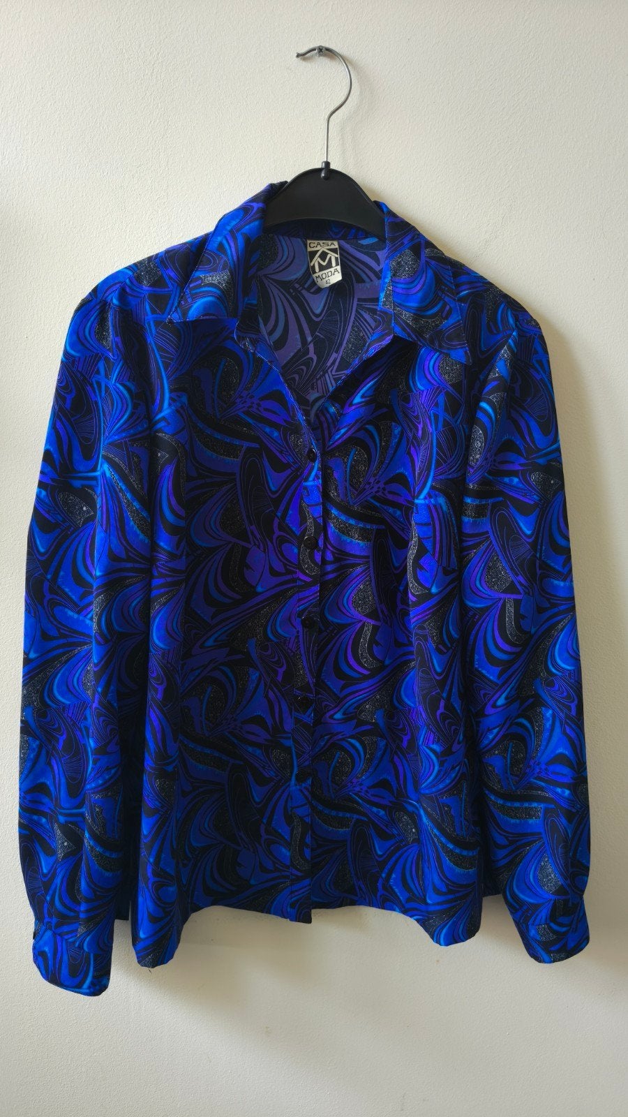 Vintage Blauwe Blouse met Abstract Patroon, Kleding | Dames, Blauw, Maat 42/44 (L), Ophalen of Verzenden, Zo goed als nieuw